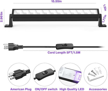 2PCS 40W LED Black Light Bar, Black Lights for Glow Party, Blacklight with Plug &Switch, Each Light Up 484 Sq.ft Area, Halloween Glow Light, Fluorescent Body Paint, Stage Lighting, Bedroom