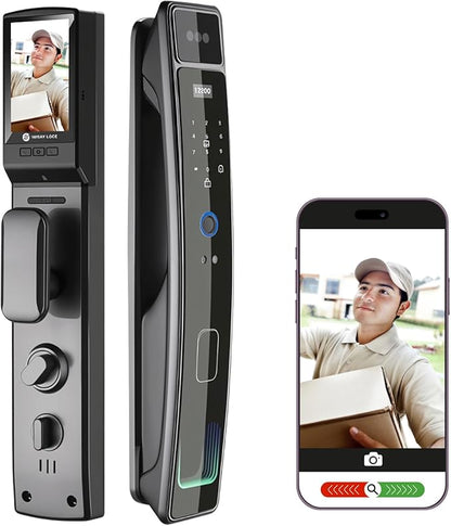 Smart Door Lock with Camera & 3D Face Recognition, Keyless Entry Door Lock with Fingerprint, Password, IC Card, Key, Usmart App Control, Video Doorbell Lock, Mortise Lock for Front Door, Home Security