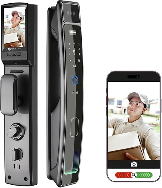 Smart Door Lock with Camera & 3D Face Recognition, Keyless Entry Door Lock with Fingerprint, Password, IC Card, Key, Usmart App Control, Video Doorbell Lock, Mortise Lock for Front Door, Home Security