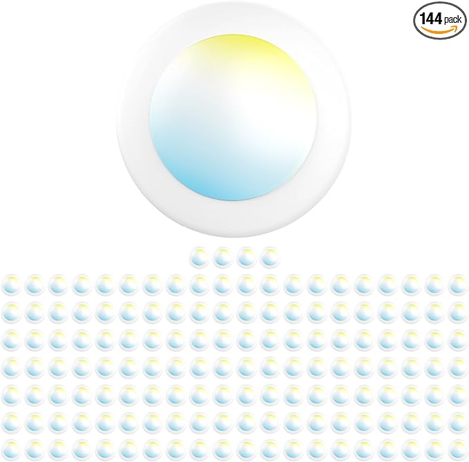 Sunco 144 Pack 4 Inch LED Disk Lights, Flush Mount Disc Recessed Ceiling Can Lighting, 650 LM, Selectable CCT 2700K/3000K/4000K/5000K/6000K, Dimmable, 10W=50W, Wet Rated ETL