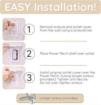 BeraTek Power Perch Wall Outlet Shelf | Declutter & Reclaim Counter Space | Bedroom & Bathroom Organizing Shelves | Alexa Echo Dot Holder, Router Shelf, Holds Electric Toothbrush | Almond, 2-Pack