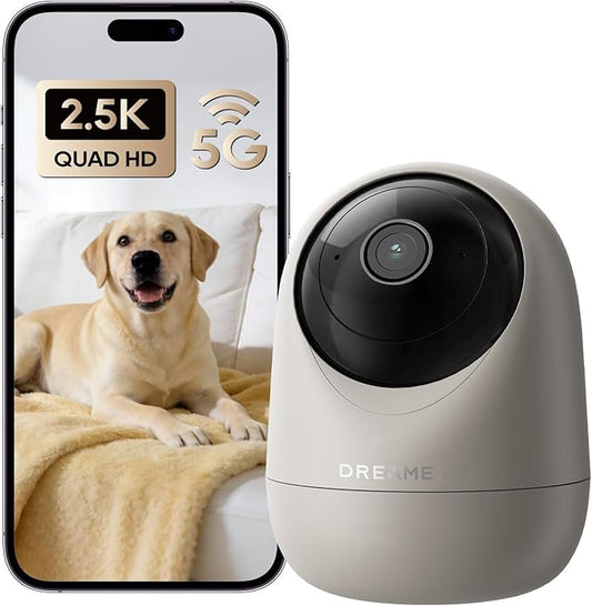 DREAME 2.5K 4MP Pet Dog Camera, Security Cameras Wireless Indoor, Dual-Band 5G/2.4G Wi-Fi, Auto-Tracking, 360° Pan-Tilt, Cloud & Local Storage, Physical Privacy Mode, Work with Alexa & Google, Grey