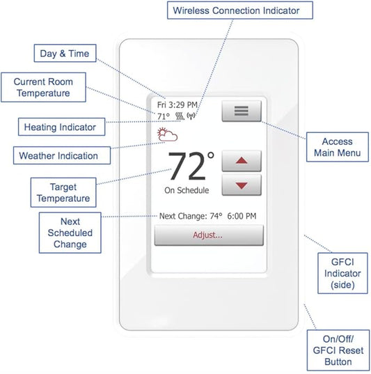 WarmlyYours UWG4-4999 nSpire Touch WiFi Programmable Smart Thermostat, with Touchscreen, Class A GFCI, and Floor Sensor (White)