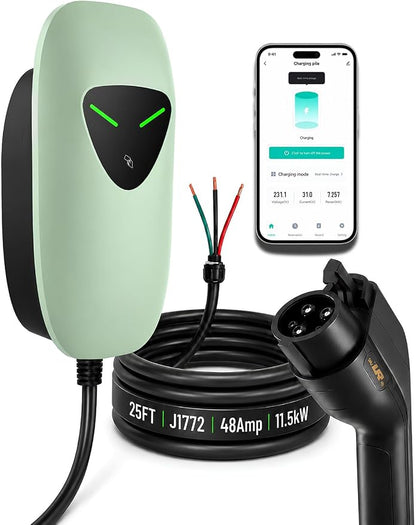 48A Level 2 EV Charger Station Hardwired, J1772 240V 11.5kW WiFi App 25ft | Garage Home Driveway EV Charger,2.4GHz Smart Control,RFID Access,Indoor Outdoor Installation,UL ETL FCC Certified,Overheat