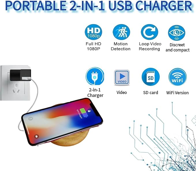 Mini Spy Camera Hidden Detection in USB Charger - HD 1080P Wireless WiFi Nanny Cam, Indoor Home Security Camera with APP Remote Viewing, Motion Detection Alert for Baby/Pet Monitoring