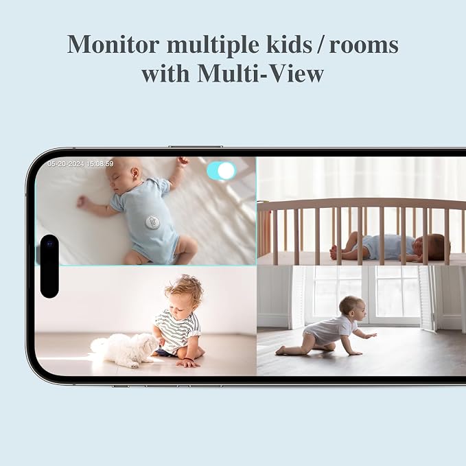 Sense-U AI 2.5K PTZ Baby Camera Monitor with Sensor-Free Sleep Movement Detection, Smart Security Indoor Video Camera with Background Audio, Cry Detection, No Monthly Fee, for Peace of Mind