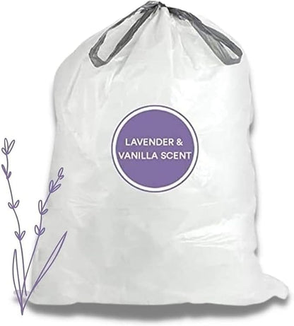 Plasticplace White Drawstring Lavender and Soft Vanilla Scented Garbage Can Liners, Compatible with Code H (200 Count), 8-9 Gallon / 30-35 Liter, 18.5" x 28