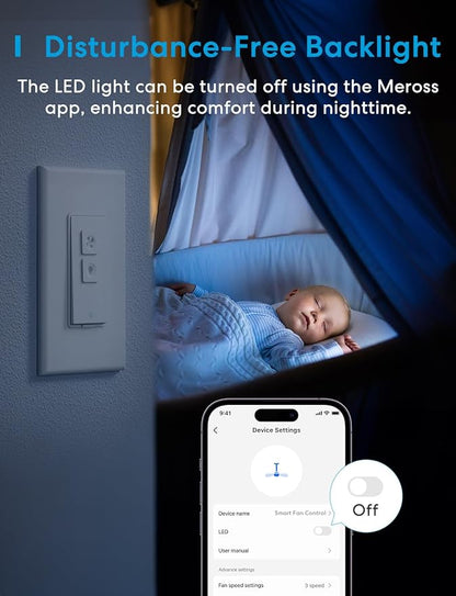 meross Smart Ceiling Fan Control and Dimmer Switch, Supports Apple HomeKit, Alexa, Google & SmartThings, 2.4G Wi-Fi Fan and Light Switch Combo, 4 Fan Speed, Neutral Wire Needed, Single Pole, 2 Pack