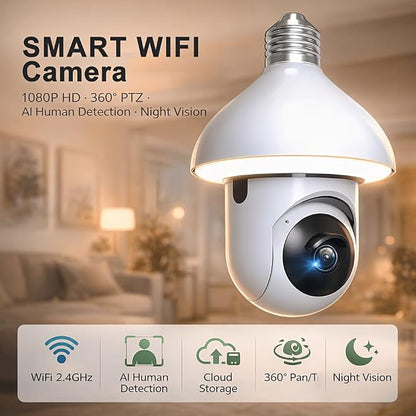 Upgrade Light Bulb Security Camera, WiFi Smart Bulb Cam Home Surveillance Camera, Human Motion Tracking, Siren Alarm, Cloud & TF Card Storage, Waterproof Outdoor Indoor Security Monitor