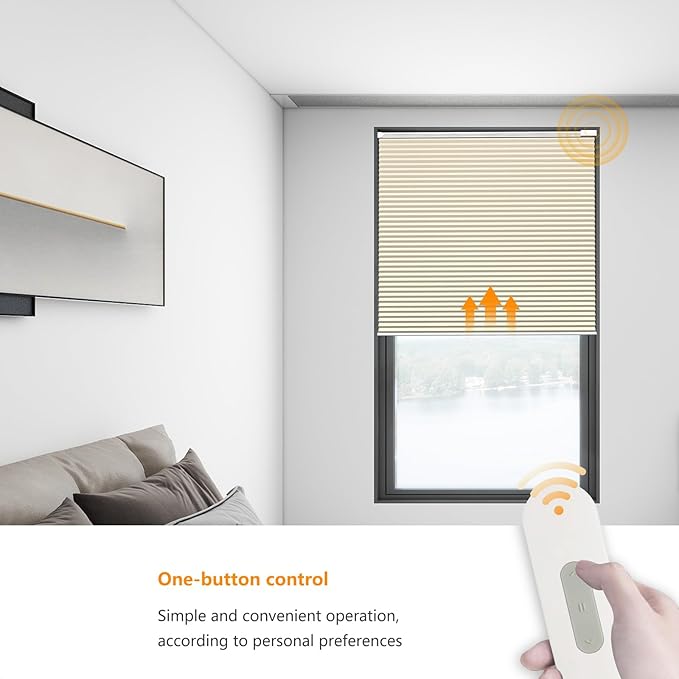 Motorized Cellular Shades Cordless Blackout Rechargeable Window Shades with Remote for Privacy Protection Smart Home Electric Curtains Automatic Honeycomb Blinds for Windows, 36" x 48", Beige