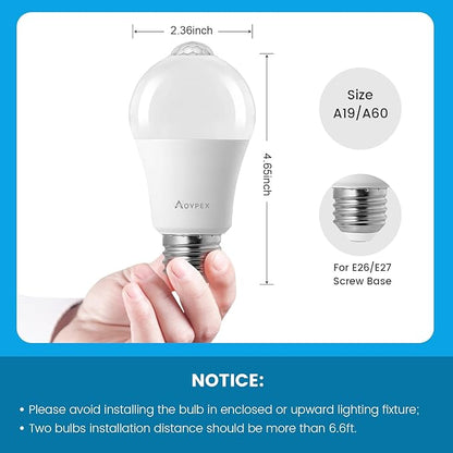 Motion Sensor Light Bulbs Dusk to Dawn 13W 100W Equivalent 1100lm Movement Activated Security LED Light Bulb 2700K Warm White, Auto On Off for Porch Garage Basement Hallway Closet, 4 Pack