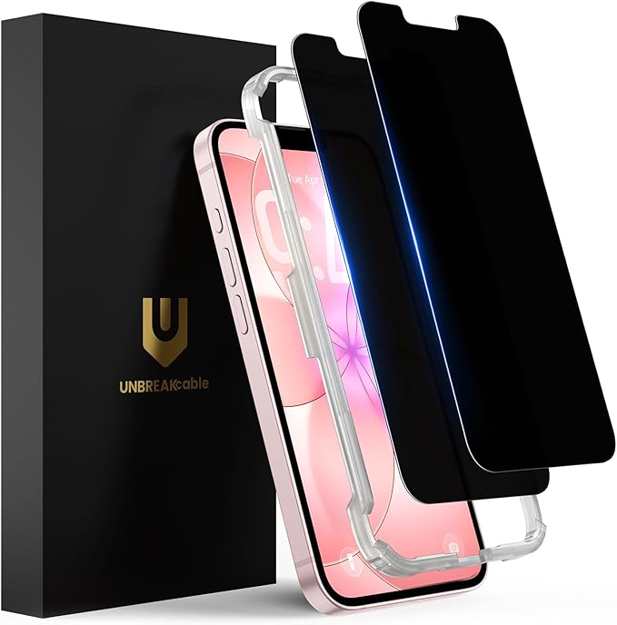 UNBREAKcable Privacy Screen Protector for iPhone 17e, Shatterproof Tempered Glass [True 28°Anti Spy] [9H Hardness] [Easy Installation Frame] Private Protector for iPhone 17e 6.1inch-2 Pack
