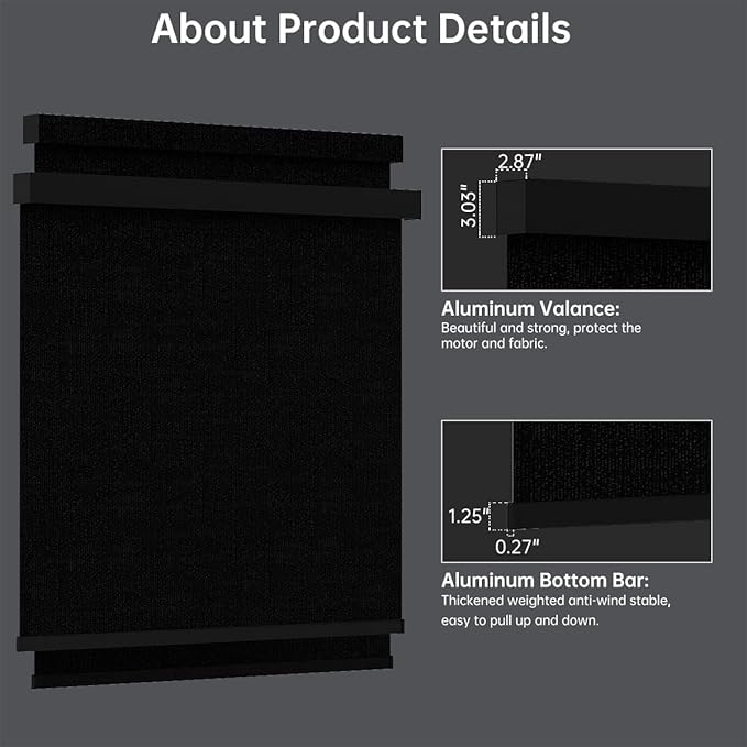 Motorized Blinds with Remote, Light Filtering Smart Blinds for Windows Automatic Roller Shades Compatible with Alexa, Motorized Shades Customized for Living Room Home Office (Black)