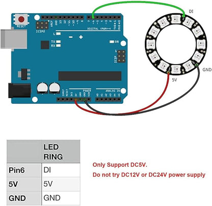 16 Bits WS2812 LED Ring with SM2.54-3P Plug Wire, WS2812B 5050 Addressable RGB LED Module DC5V with Built-in Drivers Individually Programmable for Arduino Raspberry Pi ESP8266 Nodemcu