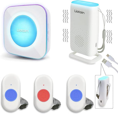 Wireless Caregiver Pager Call Button Alert Button Call Bell for Elderly Patients at Home Nurse Alert System 3 Waterproof Transmitters 1 Portable Receiver 1 plugin Receiver………