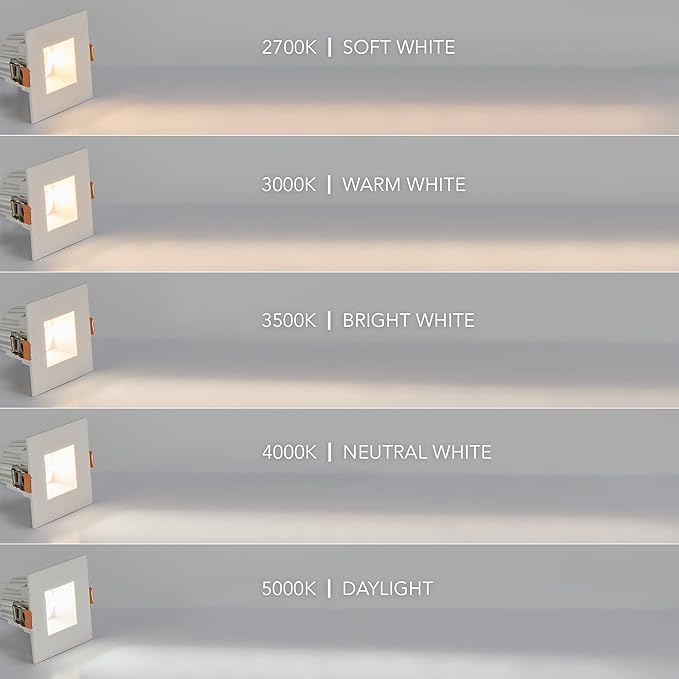 Maxxima 2 in. Ultra-Thin Recessed Anti-Glare LED Downlight - Canless IC Rated, 500 Lumens, 5 Color Temperature Selectable 2700K/3000K/3500K/4000K/5000K, Dimmable Square White Trim, 90 CRI