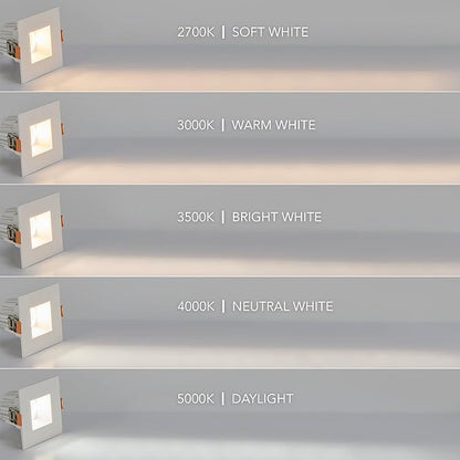 Maxxima 2 in. Ultra-Thin Recessed Anti-Glare LED Downlight - Canless IC Rated, 500 Lumens, 5 Color Temperature Selectable 2700K/3000K/3500K/4000K/5000K, Dimmable Square White Trim, 90 CRI