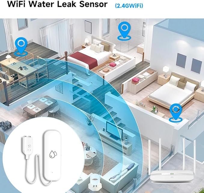 WiFi Water Leakage Sensor,Tuya Flood Water Leakage Alarm ,App Notification Alert,Smart Home Automation Residential Security Alarm System for Home, Office, Garden (4)
