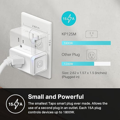 Kasa Smart Plug, Matter Compatible, Energy Monitoring, Compact Design, 15A/1800W Max, Super Easy Setup, Works with Apple Home, Alexa & Google Home, UL Certified, 2.4G Wi-Fi Only, White, KP125M(2-Pack)
