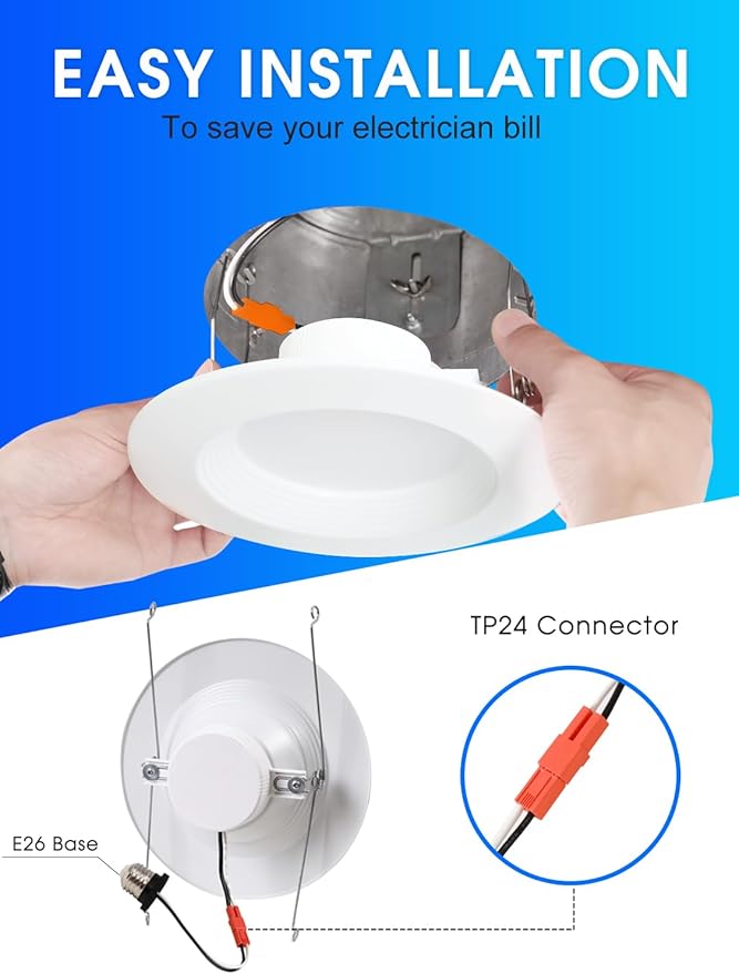 Energetic 5/6 Inch LED Recessed Lighting, 1000LM, 4000K Cool White, 13W=150W, Dimmable LED Can Light, Damp Rated, Simple Retrofit Installation, ETL Listed, 12 Pack