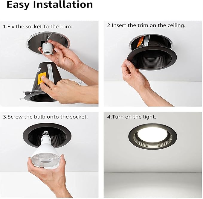 TORCHSTAR 6 Inch Recessed Can Light Trim, Air Tight Baffle Trim, IC-Rated Anti-Glare for 6 Inch Can, Self-Flanged Recessed Light Trim, Oil Rubbed Bronze, Pack of 6