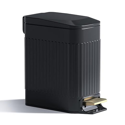 Small Bathroom Trash Can with Lid Soft Close-6L/1.6 Gal Slim Step Garbage Can-Metal Pedal Wastebasket-Narrow Rectangle Garbage Container Bin for Corner Office, Bedroom, Toilet, Live Room-Black