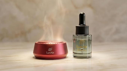 LuvAir Smart waterless car Aroma Diffuser Set, Adjustable Ultra Sonic-Mist Technology, Rechargeable, 100% Natural Fragrance, Aromatherapy Oil Scent Included (Red, Bloom Flux)