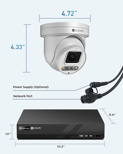 4COVR 4K PoE PTZ Security Camera System, 4X 8MP PoE IP PTZ Camera Two Way Audio, 280? Pan 90? Tilt 5X Optical Zoom, Smart Color Night Vision, Human Vehicle Detection, 8CH 4K NVR 2TB HDD, LY5XCP8M0804