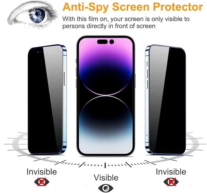 PEHAEL 2+2 Pack for iPhone 14 Pro Max Privacy Screen Protector with Camera Lens Protector Full Coverage Anti-Spy Tempered Glass Film 9H Hardness Easy Installation Bubble Free [6.7 inch]