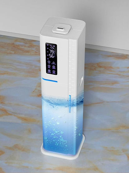 Humidifier with Warm & Cool Mist - 2.64Gal Top Fill, 500 sq ft Coverage, 60H Runtime, Remote, Humidity Control, Aroma Tray & Mood Light (Yellow/Blue)
