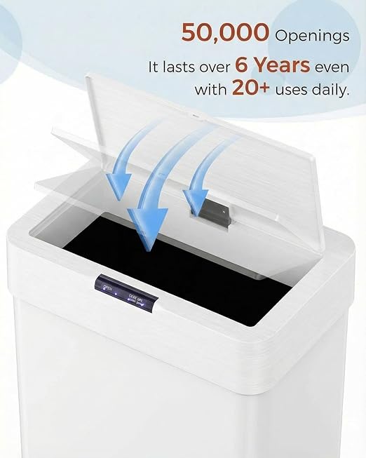 TLSUNNY 18.5 Gallon Motion Sensor Trash Can,Touchless Automatic Garbage Can,Brushed Stainless Steel Smart Bin,with Bag Holder,Soft Close Lid,for Kitchen,Office,RV,Bedroom,Living Room (White, 70L)