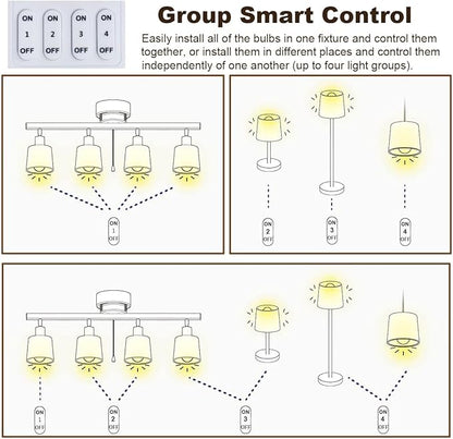 Smart Light Bulbs E11 LED Remote Control- Dimmable 7W(75W Equivalent) 800Lm-Tunable Color Temperature (2700K- 6500K) CRI 80+, 2.4GHz - No App or Wi-Fi Required- 4 Bulb & Remote
