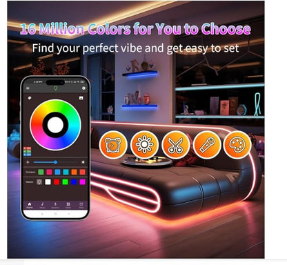 NBBUFF Led Lights for Bedroom 100ft (1 Roll), Color Changing RGB Led Strip Lights with 60 Keys Remote and App Control, Music Sync Led Lights for Room Kitchen Party Home Decor