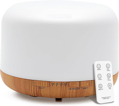 Yogin 500ml Essential Oil Diffuser with Remote Control,Timer & Auto-Off Safety, Smart Ultrasonic Aromatherapy Diffuser