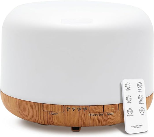 Yogin 500ml Essential Oil Diffuser with Remote Control,Timer & Auto-Off Safety, Smart Ultrasonic Aromatherapy Diffuser