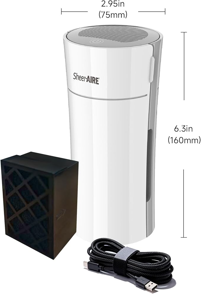 Home & Car HEPA Air Purifier USB-C Charging Ultra-Quiet 22dB Compact Design Night Light 360° Outlet Suitable for Car Interiors Desks Dorms & Pet Crates