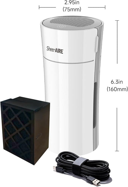 Home & Car HEPA Air Purifier USB-C Charging Ultra-Quiet 22dB Compact Design Night Light 360° Outlet Suitable for Car Interiors Desks Dorms & Pet Crates