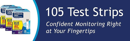 Ascensia Contour Next Blood Glucose Diabetes Test Strips 105 Count (3x35ct) | For Diabetes, Accurate, No Coding, Second-Chance Sampling, Compatible With All Contour Next Meters, Easy Blood Sugar Testing
