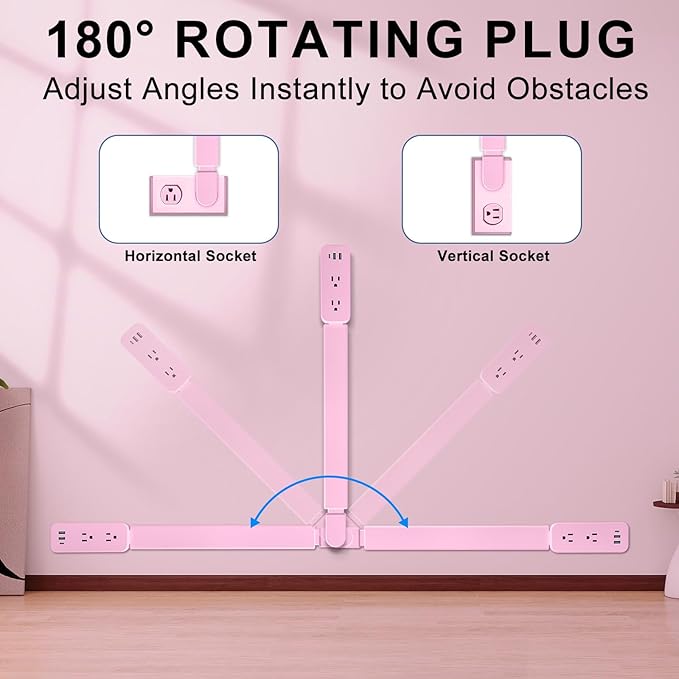 Electrical Outlet Extender Stick - Features USB-A, USB-C and 2 AC Outlets, Extends 22"-34", Rotates 180° Access Hard-to-Reach Outlets, Wall Plug Power Socket Expander Nightstands, Sofa, Desks and More