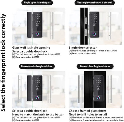 Smart Lock Glass Door Lock WiFi Remote Unlocking TY APP Fingerprint Password IC Card Mechanical Key Unlocking Methods Door Lock Interchangeable Lock Body Direction for 10-12mm Thickness
