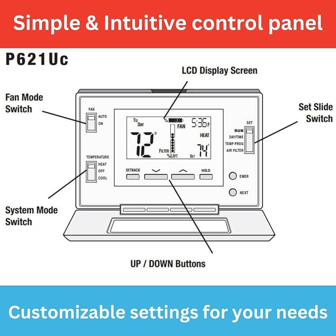 P621U 5/1/1-Day Programmable Universal 2-Heat/1-Cool Thermostat