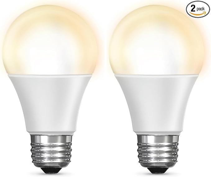 Feit Electric OM60/927CA/AG 60W Equivalent WiFi Dimmable, No Hub Required, Alexa Google Assistant A19 Smart LED Light Bulb, 4.4" H x 2.3" D, 2700K Soft White (Pack of 2)