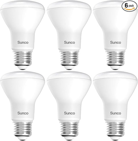 Sunco 6 Pack BR20 LED Light Bulbs, Indoor Flood Light R20, Dimmable, CRI93 3000K Warm White, 50W Equivalent to 7W, E26 Base, Recessed Can Lights for Home Living Area Ceiling Lights - UL.