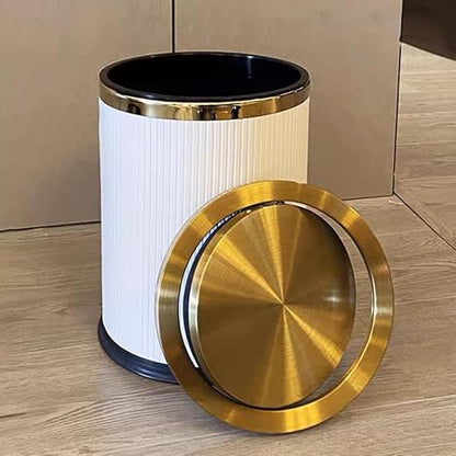 4 Gallon Bathroom Trash Can with Swing Lid, Large Gold White Garbage Can, Fancy, Big Leather Waste Basket, for Girls Bedroom Kitchen Powder Room (15L White)