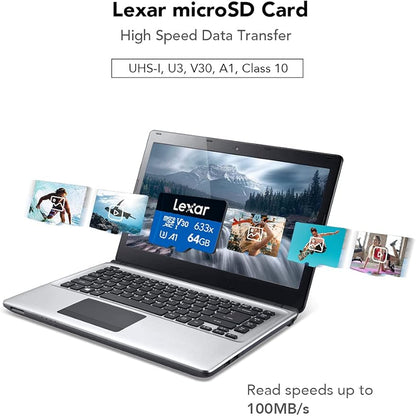 Lexar High-Performance 633x 64GB microSDXC UHS-I Card w/ SD Adapter, C10, U3, V30, A1, Full-HD & 4K Video, Up To 100MB/s Read, for Smartphones, Tablets, and Action Cameras (LSDMI64GBBNL633A)