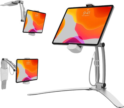 CTA Digital 3-in-1 iPad Tablet Mount – Multipurpose Universal Kitchen Mount Holder for All iPad Tablets 7-13" - Made for Wall - Under Cabinet & Desk - Silver (PAD-KMS)