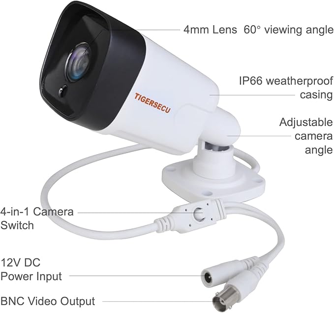 TIGERSECU 5MP Metal Long Range Security Camera for TVI, CVI, AHD, CVBS DVRs, Weatherproof for Indoor/Outdoor Use, Hybrid 4-in-1 with OSD Switch (Power Supply and Coaxial Cable Sold Separately)