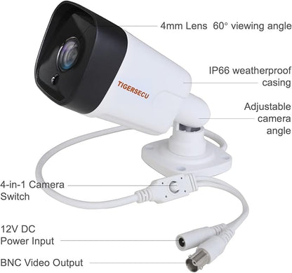 TIGERSECU 5MP Metal Long Range Security Camera for TVI, CVI, AHD, CVBS DVRs, Weatherproof for Indoor/Outdoor Use, Hybrid 4-in-1 with OSD Switch (Power Supply and Coaxial Cable Sold Separately)