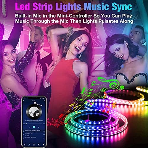 REEMEER Led Lights 100ft Smart APP Control Music Sync Strip Lights RGB Color Changing Strips with Remote, for Bedroom Kitchen and Party
