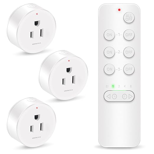 GREENCYCLE Remote Control Outlet, Remote Timer Switch, Plug in Light Switch Outlet, 500ft Range, 15A/1500W, for Lights, Fans, Christmas Lights, Household Appliance